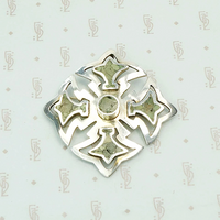 Stylized Taxco Cross Brooch with Green Stone Inlay 
