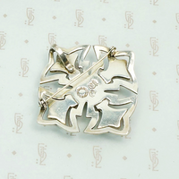 Stylized Taxco Cross Brooch with Green Stone Inlay 
