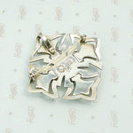 Stylized Taxco Cross Brooch with Green Stone Inlay 