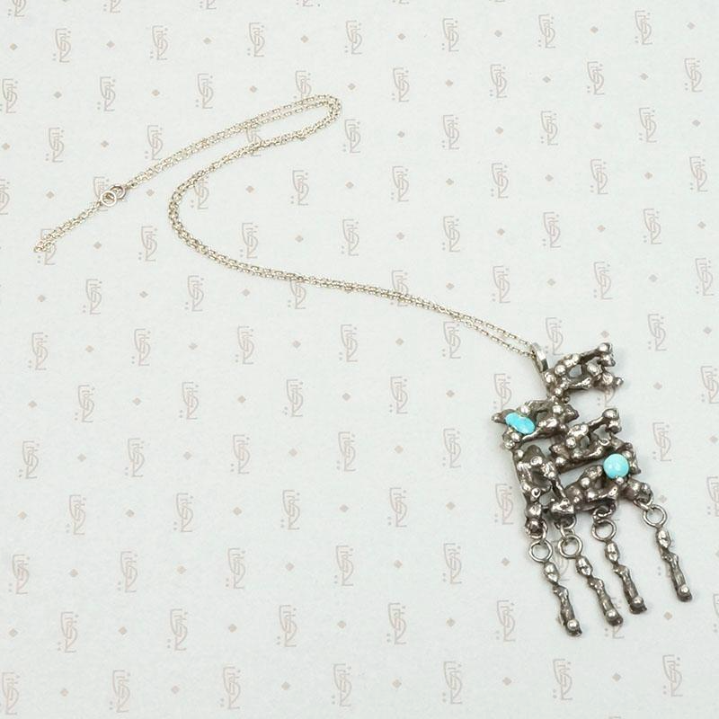 Fascinating Modernist Pendant in Silver & Turquoise