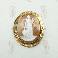 Veiled Woman & Urn Victorian Brooch in Engraved Gold
