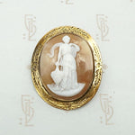 Veiled Woman & Urn Victorian Brooch in Engraved Gold