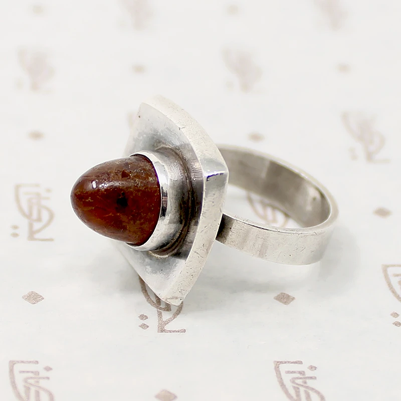 Danish Modern Sterling & Amber Ring by N.E. From