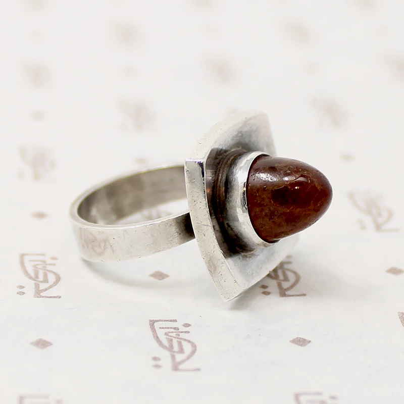 Danish Modern Sterling & Amber Ring by N.E. From