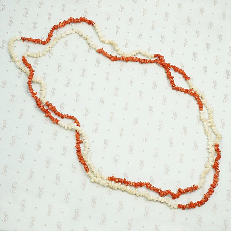 Antique Red & White Branch Coral Bead Necklace
