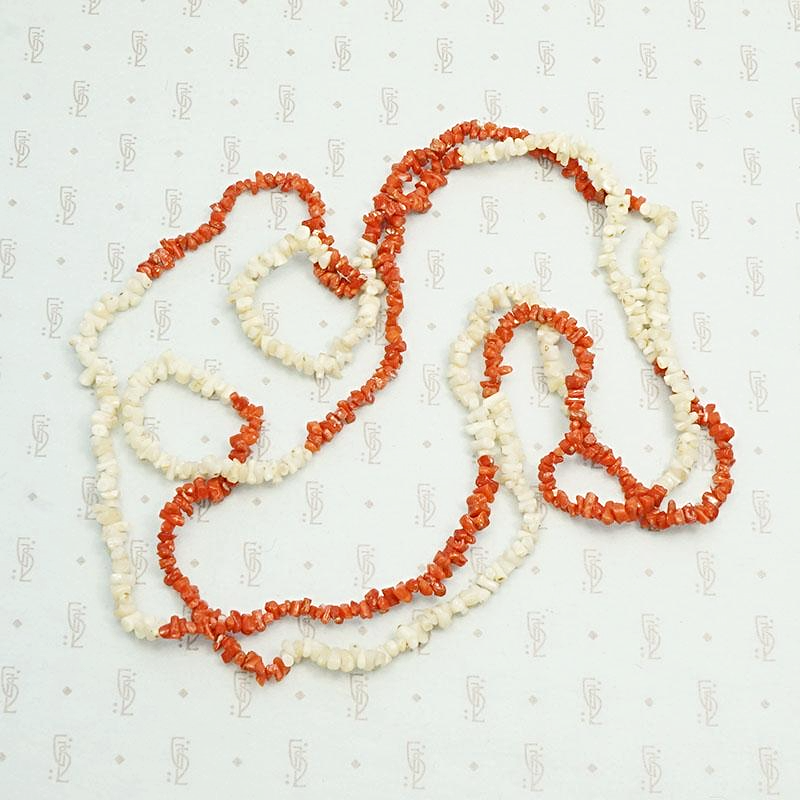 Antique Red & White Branch Coral Bead Necklace