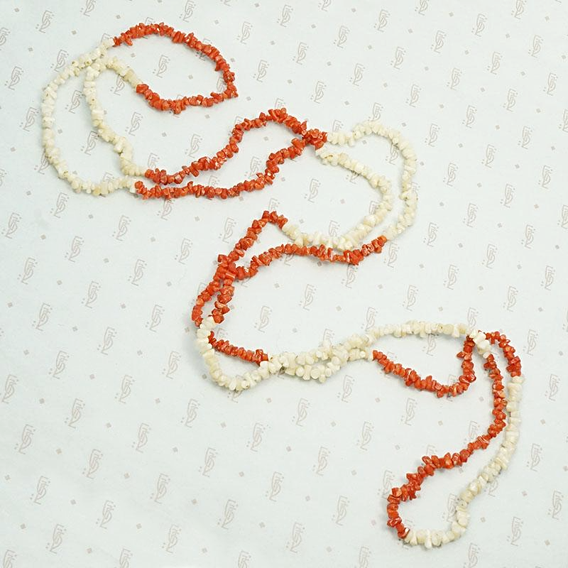 Antique Red & White Branch Coral Bead Necklace