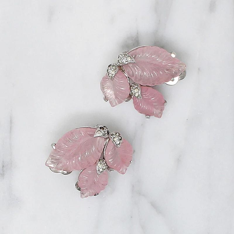 Pretty Pastel Pink Glass Leaf Jomaz Earrings