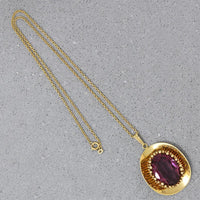Modernist Gold Tone Necklace with Purple Glass