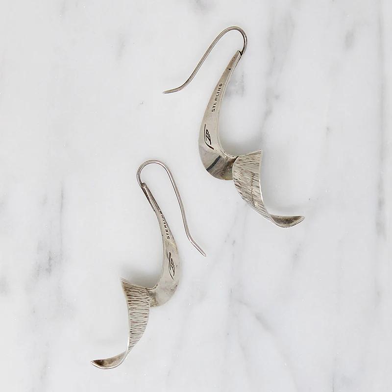 Modernist Rippling Ribbon Sterling Earrings