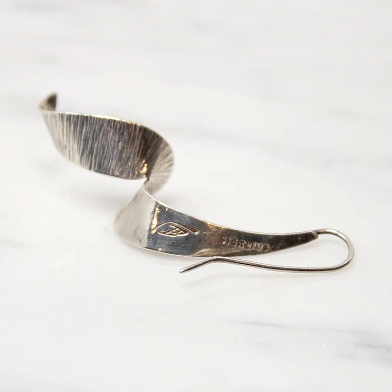 Modernist Rippling Ribbon Sterling Earrings