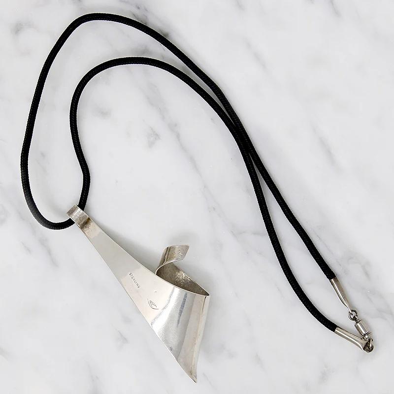 Modernist Rippling Ribbon Sterling Silver Pendant