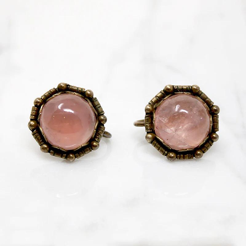 Blushing Rose Quartz Silver Framed Earrings