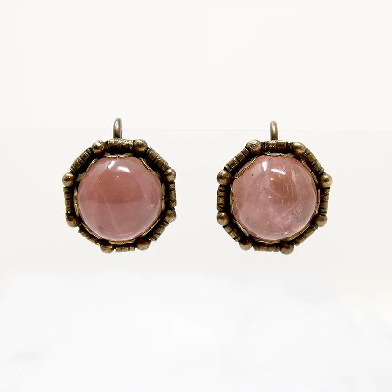 Blushing Rose Quartz Silver Framed Earrings
