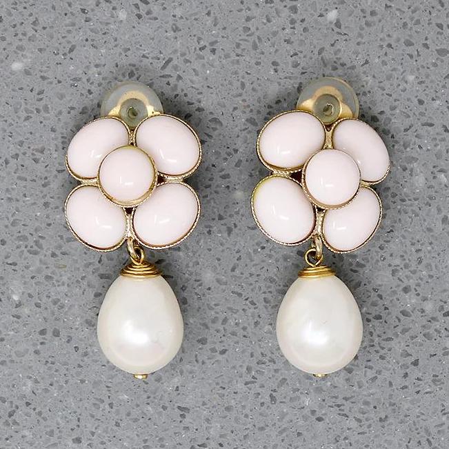 Romantic Powder-Pink & Pearl Flower Earrings