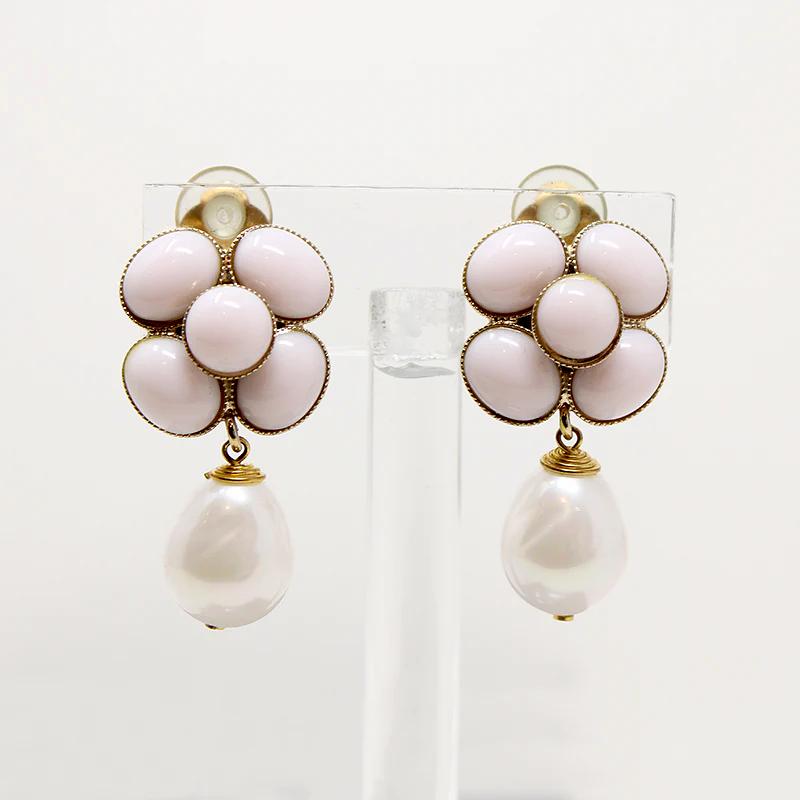 Romantic Powder-Pink & Pearl Flower Earrings