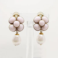 Romantic Powder-Pink & Pearl Flower Earrings