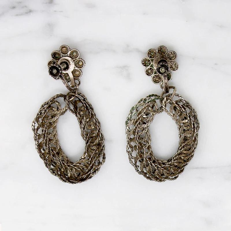 Silver Filigree Flower Earrings with Hoop Drops