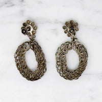 Silver Filigree Flower Earrings with Hoop Drops