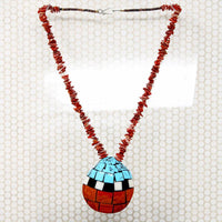 Pueblo Inlay Shell Pendant on Shell Tab Necklace