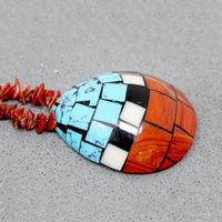 Pueblo Inlay Shell Pendant on Shell Tab Necklace