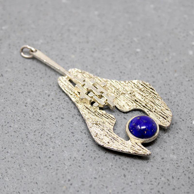 Tactile Brutalist Lapis in Silver Tone Pendant
