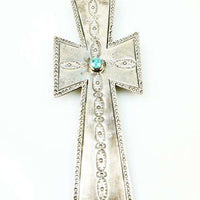 Long strand of Natural Turquoise Nuggets with a Large Silver Cross