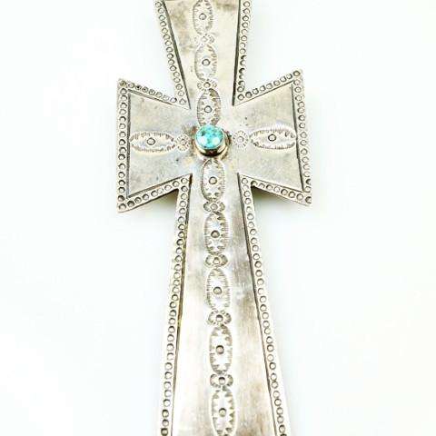 Long strand of Natural Turquoise Nuggets with a Large Silver Cross