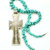 Long strand of Natural Turquoise Nuggets with a Large Silver Cross
