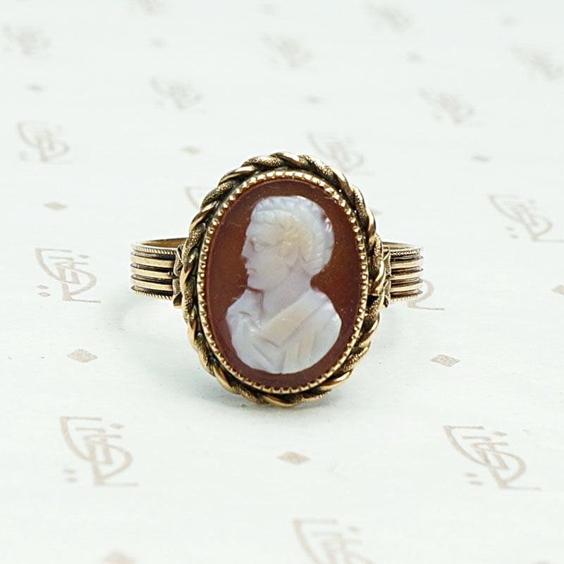 Victorian Cameo of a Man's Profile in Gold Ring