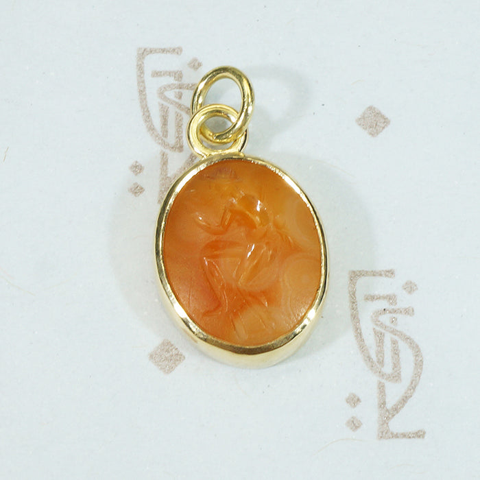 ancient roman intaglio of mercury set in recycled 18k gold bezel