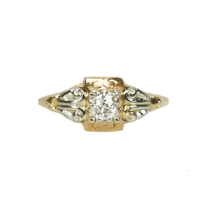 Rose and White Gold Vintage Diamond Engagement Ring - Gem Set Love