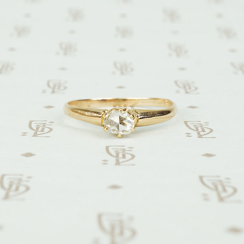antique rose cut diamond solitaire 14k yellow gold