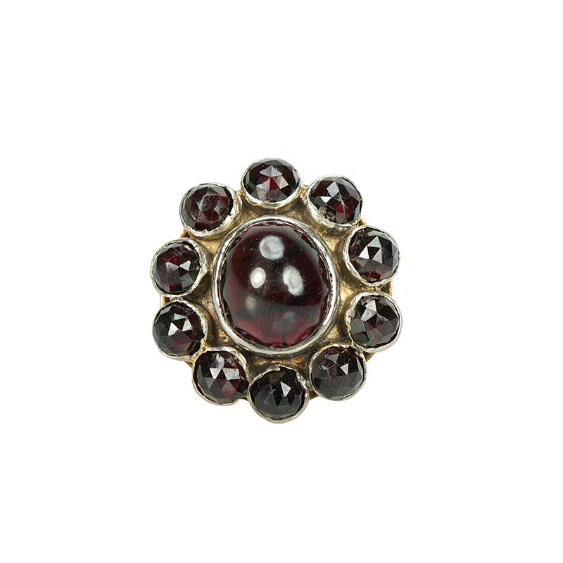 Impressive Antique Carbuncle and Rose Cut Garnet Ring - Gem Set Love