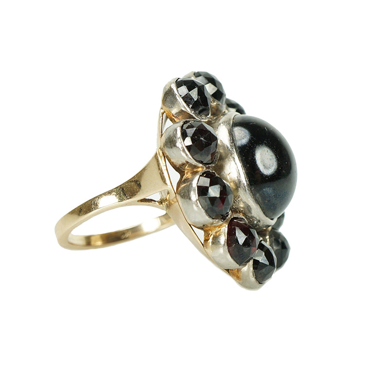 Impressive Antique Carbuncle and Rose Cut Garnet Ring - Gem Set Love