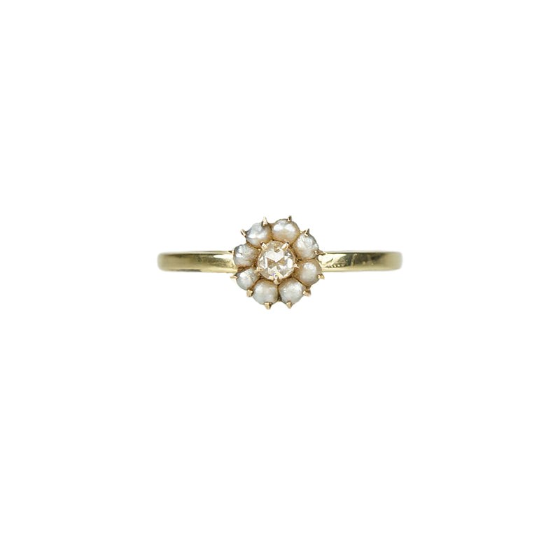 Antique Rose Cut Diamond and Pearl Ring - Gem Set Love