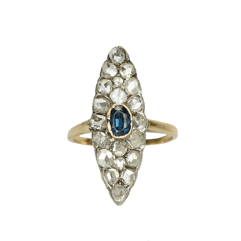 Antique Rose Cut Diamond and Sapphire Ring - Gem Set Love