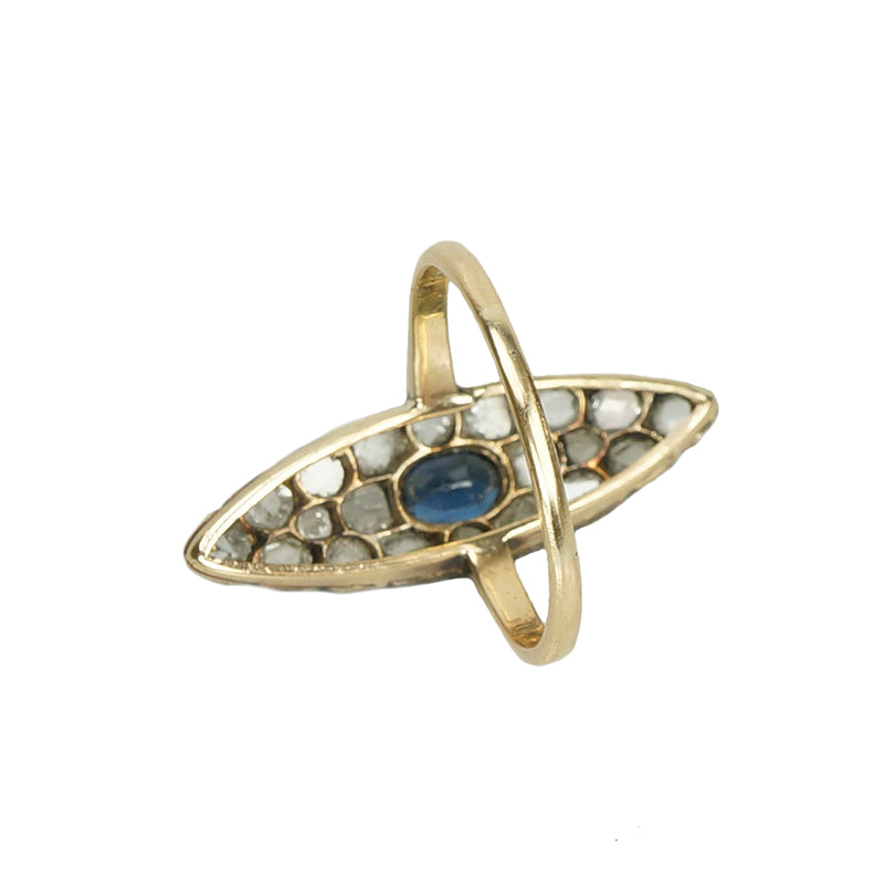 Antique Rose Cut Diamond and Sapphire Ring - Gem Set Love