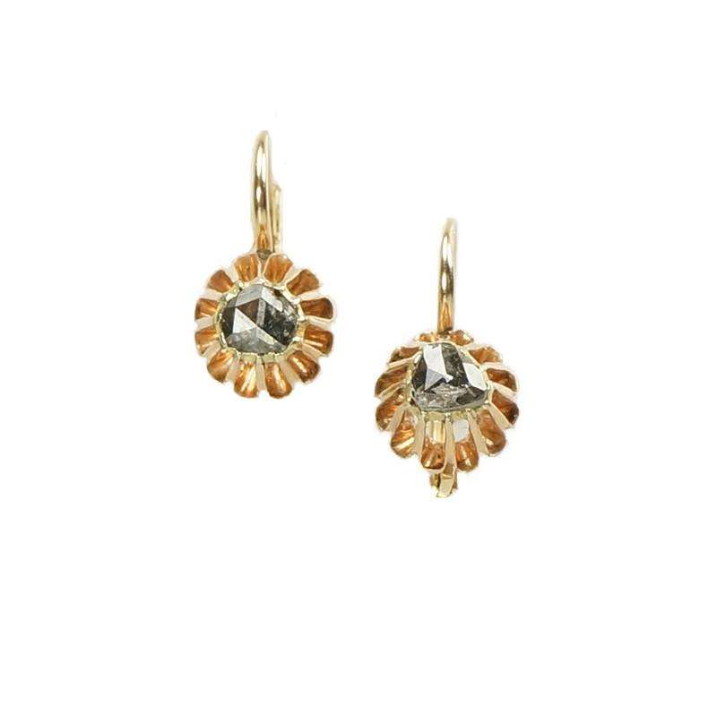 Antique Tulip Mount Earings set with Rose Cut Diamonds