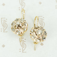 antique rose cut diamond cluster drop earrings
