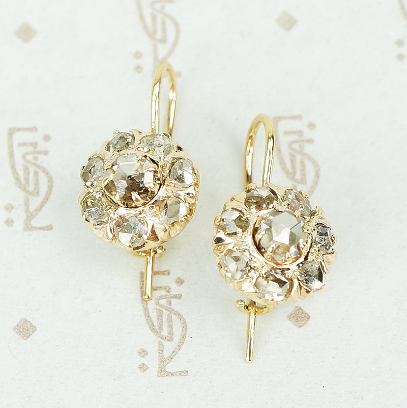 antique rose cut diamond cluster drop earrings