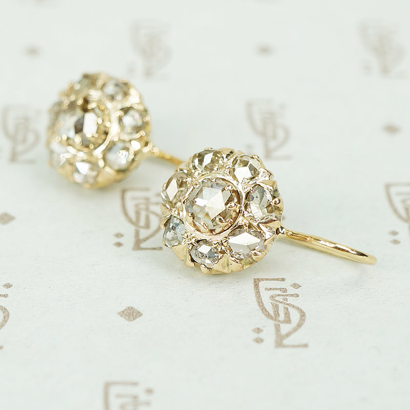 antique rose cut diamond cluster drop earrings