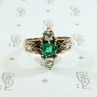 rose cut diamond and emerald victorian ring