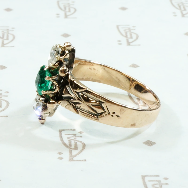 Vibrant Green Emerald with Juicy Rose Cut Diamonds