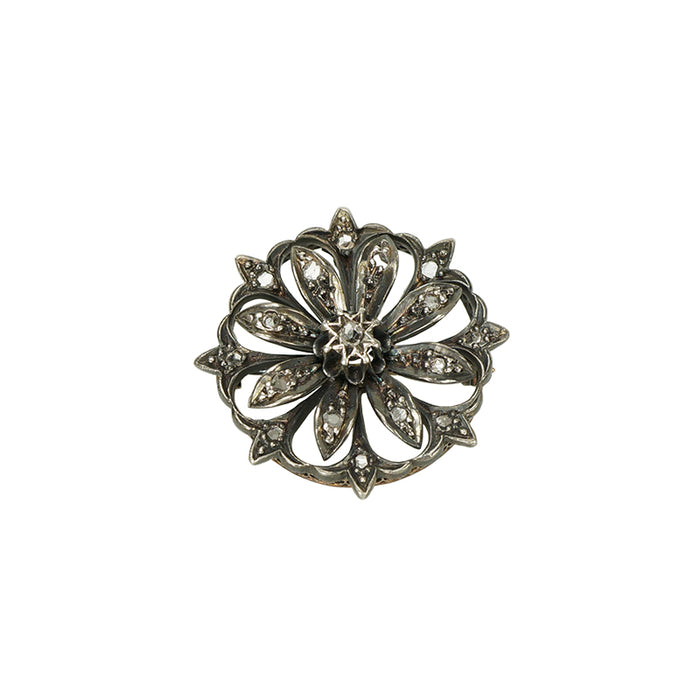 Antique Rose Cut Diamond Pendant Brooch - Gem Set Love