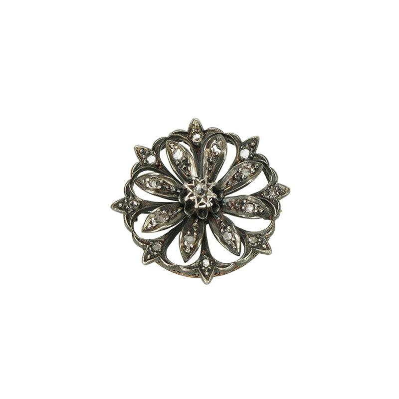 Antique Rose Cut Diamond Pendant Brooch - Gem Set Love