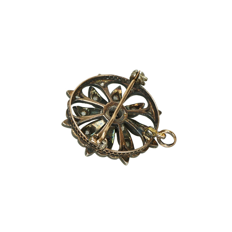 Antique Rose Cut Diamond Pendant Brooch - Gem Set Love
