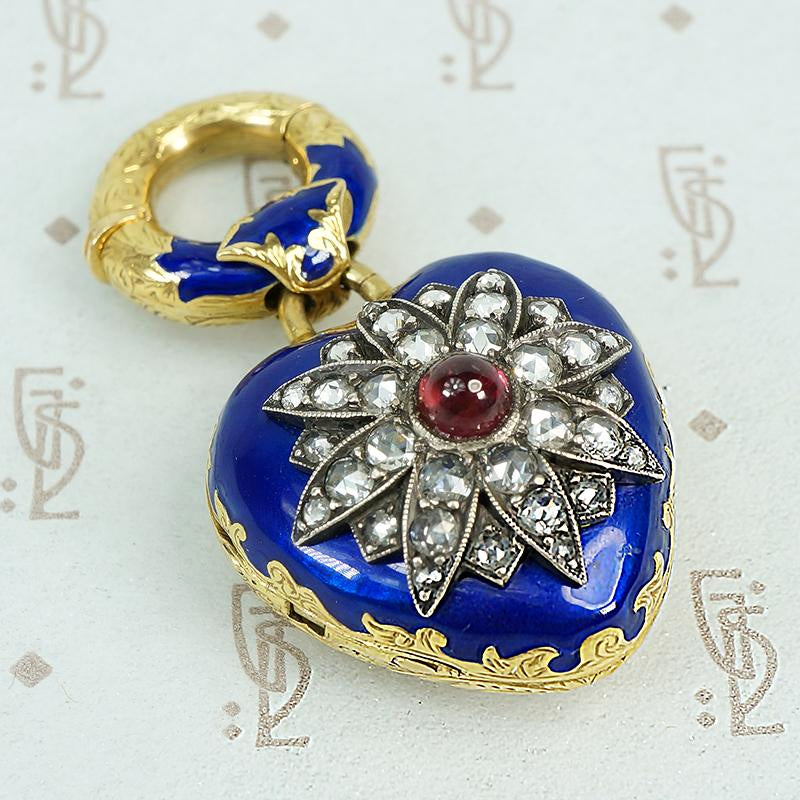 enameled rose cut diamond pendant locket alternate view