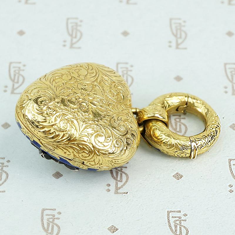 enameled rose cut diamond pendant locket carving detail