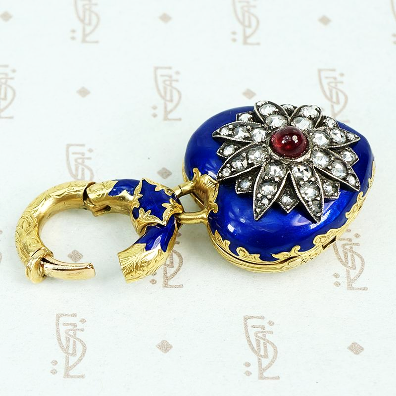 enameled rose cut diamond pendant locket alternate view